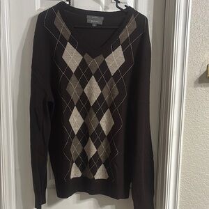 Men's Brown Argyle V-Neck Sweater